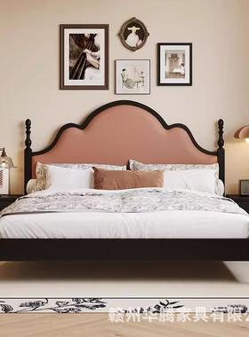 法式复古双床实HT--1005木.5m软靠1米8人床黑色中古1风主卧室高大