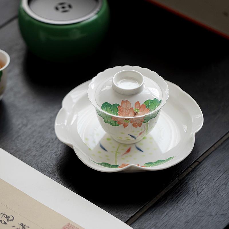 室茶宜话手绘水锦鲤砂荷花壶承干泡台壶垫紫养壶jlhh-hbh储茶壶底