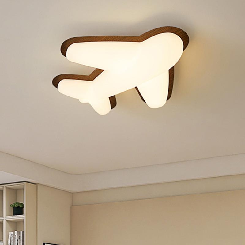 护眼儿童灯代创意飞机灯全光谱高显指吸卧室顶990灯简约现木纹温