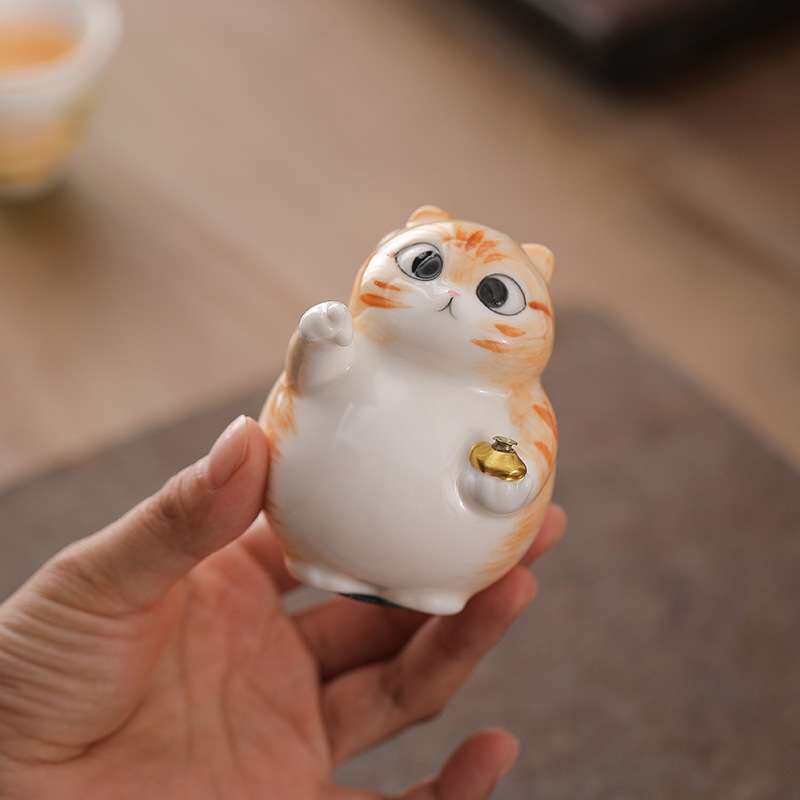 可爱小猫咪陶瓷摆件创意瓷器点香器家用室内禅意香插招财猫插香座