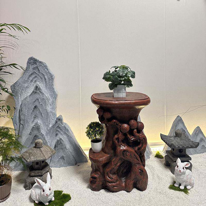 花架子根客厅花盆架室内阳台仿家雕物用盆景盆栽假UJN山流水摆置