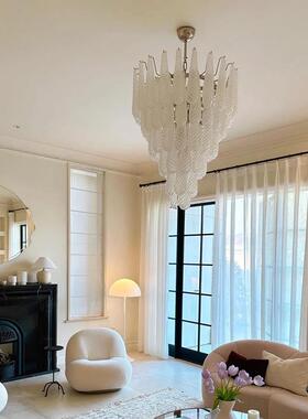 法式别墅轻奢大水晶厅客餐厅吊灯美式约PXL大空气奶油风挑楼梯简