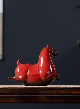 招财小马摆件艺品中式家居书客厅电工视柜房博古架装饰陶PEF瓷唐