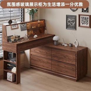 中式 简一约梳尾妆台斗柜体卧室复古可伸缩转NGL木角床实化妆桌收
