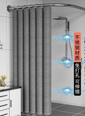 遮浴室挡加厚打孔弧形卫间生速GQB干水免保暖套装新款浴帘防布杆