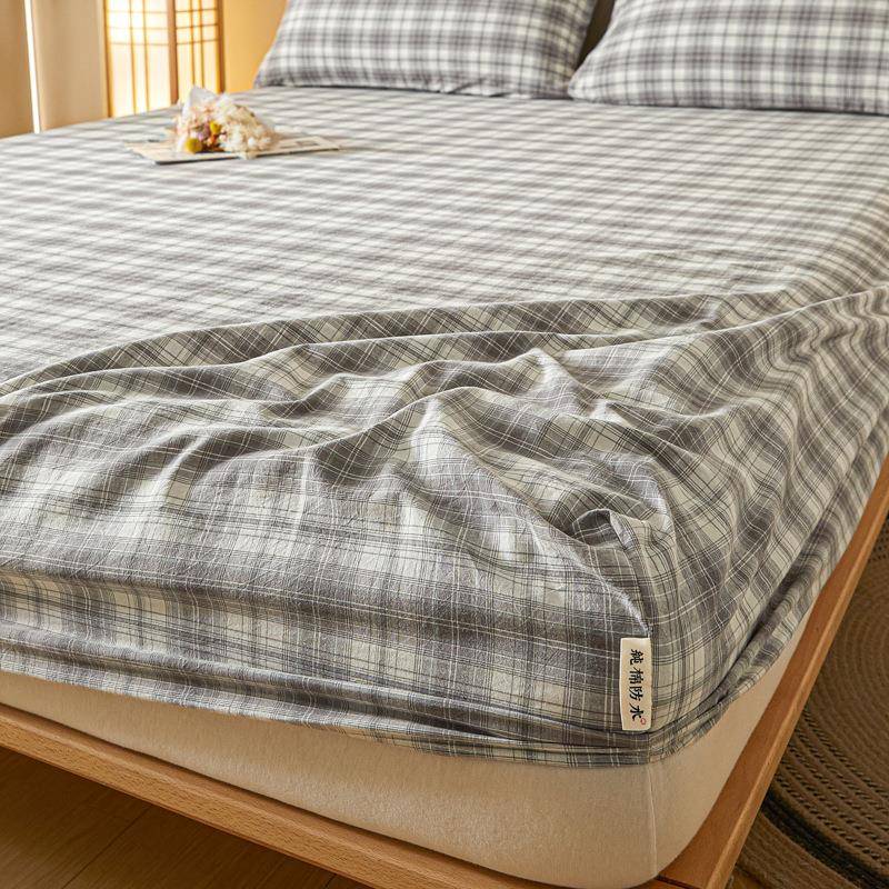 新全UAU棉水肤洗棉色款织防水床笠全包裹格子床垫保护套家用亲三