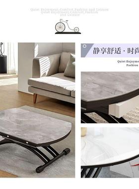 NAA升降两用多功几能客厅茶家小型岩板折叠圆形餐桌用一体式升户