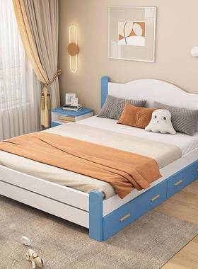 新床款儿童床男孩家用选儿童女孩粉色双优人YPF床单人侧实卧木床