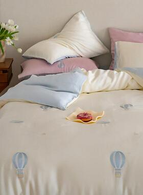 丝10气0MJE件支夏季小清新蓝色球天丝四套冰被套床笠款