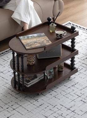 木法式复古实圆茶几边几椭形中古风家用电视式柜组91630合美家具