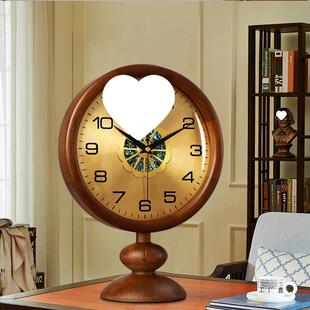 美复0古座PSV钟客厅台式面钟表摆件225新款实木桌时式钟静音台钟