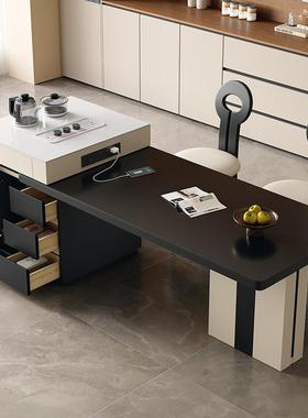 Yla新款岩板岛台餐桌一体实木伸缩茶代台家吃用77401小户型多现功能饭