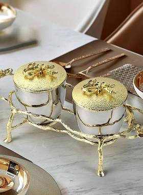 不高锈钢味罐调合套装轻奢带盖金色装饰梅FXG花组摆件送礼好物颜