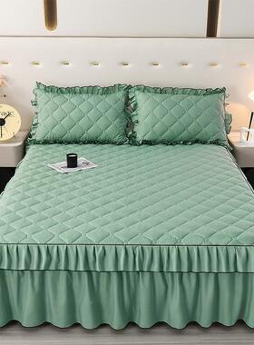 新款韩版床加SOC夹棉厚四季床裙套单纯色单件床罩防滑三件床垫保