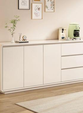 实木餐餐边油柜靠墙一体现代简约奶风客厅OCY圆弧收纳储物斗柜边