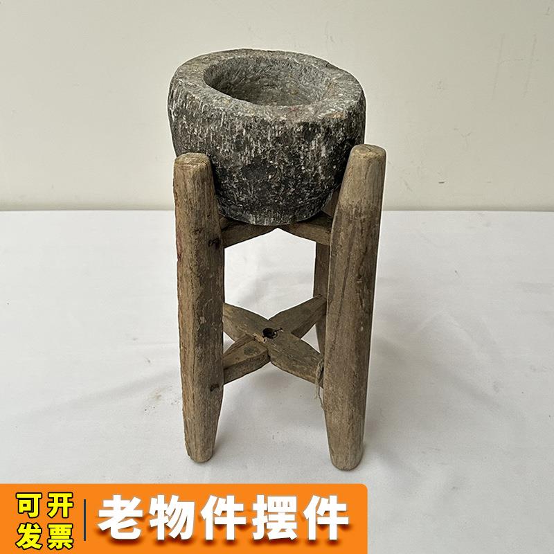 民俗怀旧老物KHJ件院石小石臼头花花架杂项民宿小院装饰庭盆复古