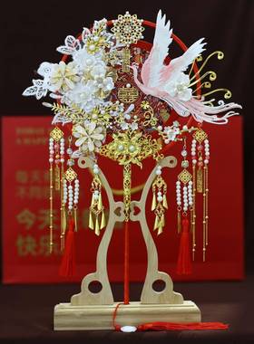 新品团结扇BZM婚新娘秀禾手扇工婚扇中式扇红色流苏成品团喜9039