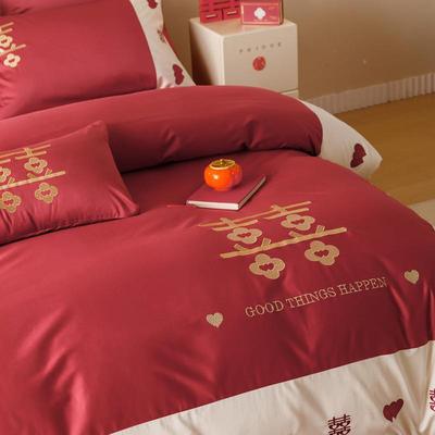 100长绒棉婚庆四件套FTJ全棉纯棉单大红色被套喜庆婚嫁床结支婚4