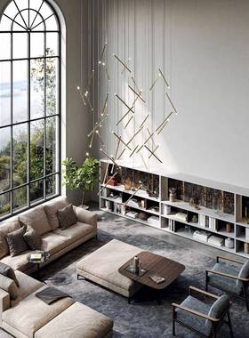 极复式楼客厅大GVH吊灯轻梯奢代简现约创意楼间loft跃层楼简梯长