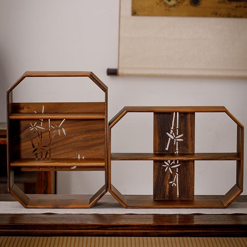 胡面桃木窗博花置物架茶家用镂空桌装饰MLF收纳架子展示架具配件