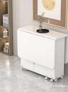 折叠餐桌家用小多饭户型简LUH易功能可移带轮出租房长动方形吃小