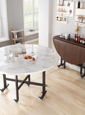 折餐桌家用小户型移动大桌多功能转盘餐圆桌圆客厅吃饭RRW桌叠折