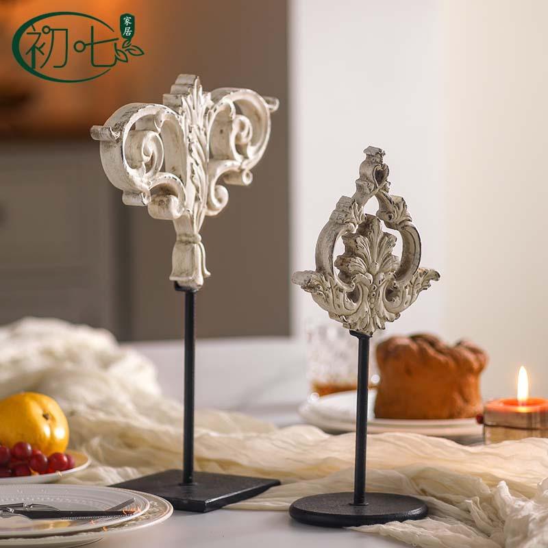 法式复古致雕刻图案桌面摆欧件餐民宿家居精桌EHN装饰品布置式工