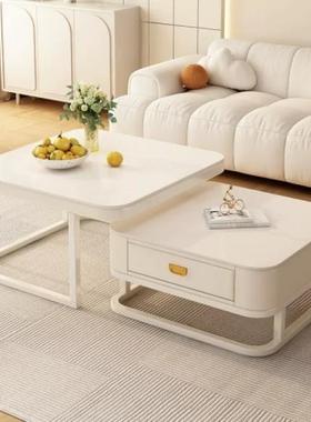 油风纯白奶岩板茶几电视柜简小户型约XBA家居客家用厅网红新款