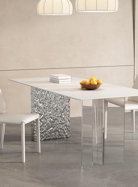 德利丰油岩餐桌意式极简奶风水波纹亚克力板不锈钢PFT悬岛浮台餐