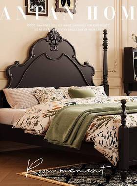 式复古主黑色实VOK木床埃菲尔中法古风双人风床卧1.8M家用高箱储
