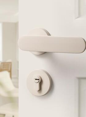 米白色分门锁室内把用木门体48131门手磁家吸静音卧室房间奶油风