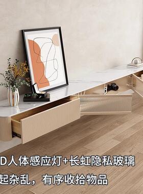 轻地奢悬空电视柜合茶几组现代简约小户型可挂式QVP实木极简客壁