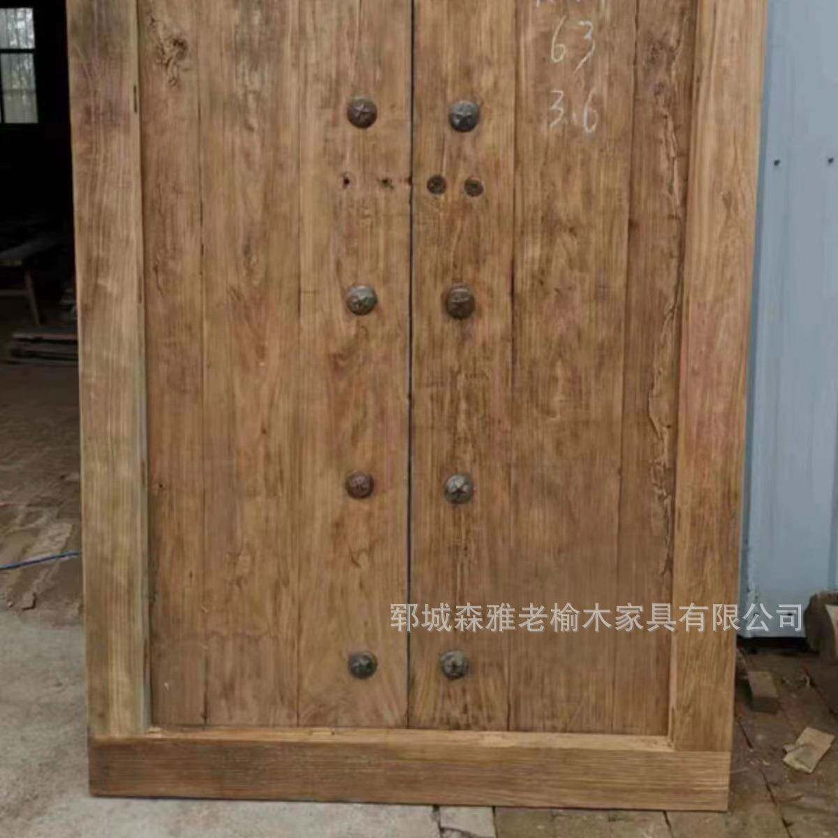 老榆木门别古墅大YUR门进复实对开单开户门木原木别墅大门庭院包