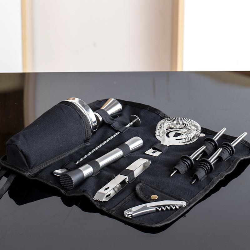 供套雪克壶不锈钢酒器调酒套调装工具12件套直布袋KVX调酒器装