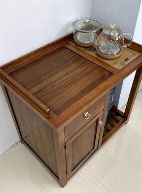 新中式茶水柜实木侧柜胡QBQ桃木边几边水台柜靠墙烧茶桌茶边柜一