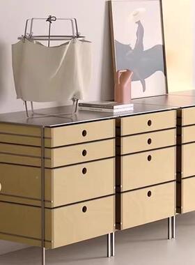 桦木斗柜简海洋约板餐边四斗柜收柜纳多层实木落地HCB柜不锈钢吧