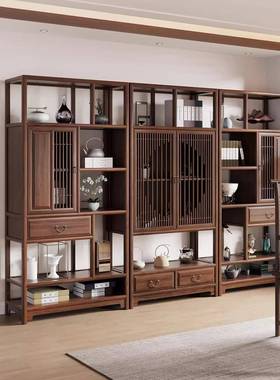 博古架实木BNU中式客厅展示架新茶室置物架落地子书柜书中式架柜
