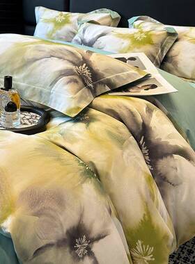 2KMW02爆款6纯0支数码印花天5凉感棉高端裸睡级丝丝滑床单四件套