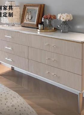 美式轻储奢实装木简约卧室6OLY斗柜物柜白色收纳网柜红线条饰柜