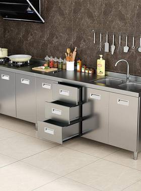 不锈钢橱柜034整体橱柜加厚灶58534柜台碗柜免型安装一体橱柜