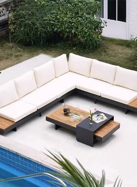 户防外柚木QLL沙发庭院水合布防晒茶几组实木户外铝合金桌椅花园