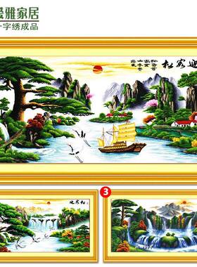 2025年新款线绣机十字绣迎客松绣客厅山水画品棉79492布已绣成好