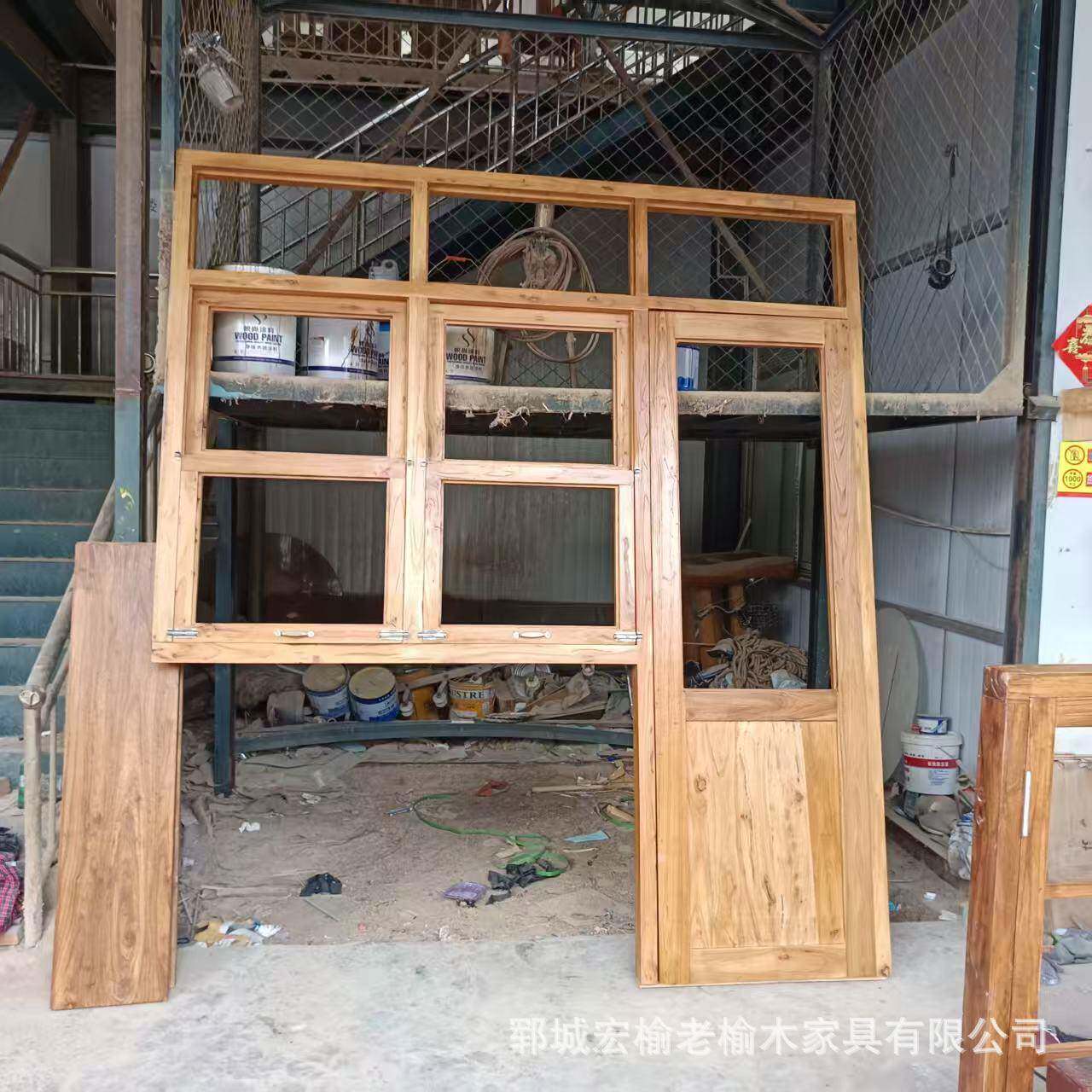 实窗户法式拱假窗榆木田园风门窗地中海拱形YFA窗木复古做顶窗旧