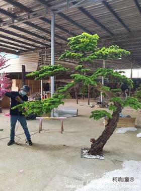 仿真松树迎假树景观酒店装OPG饰罗汉松造客景落地楼梯展松麦厅玄