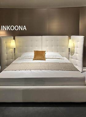 Agle天使.床意式极LZM简布艺床主卧宽屏高背18米奶n布艺双人软油