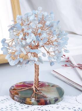 彩色EDB玛子瑙片圆树脂底座水晶树摆件水晶碎形石叶艺树创意工品