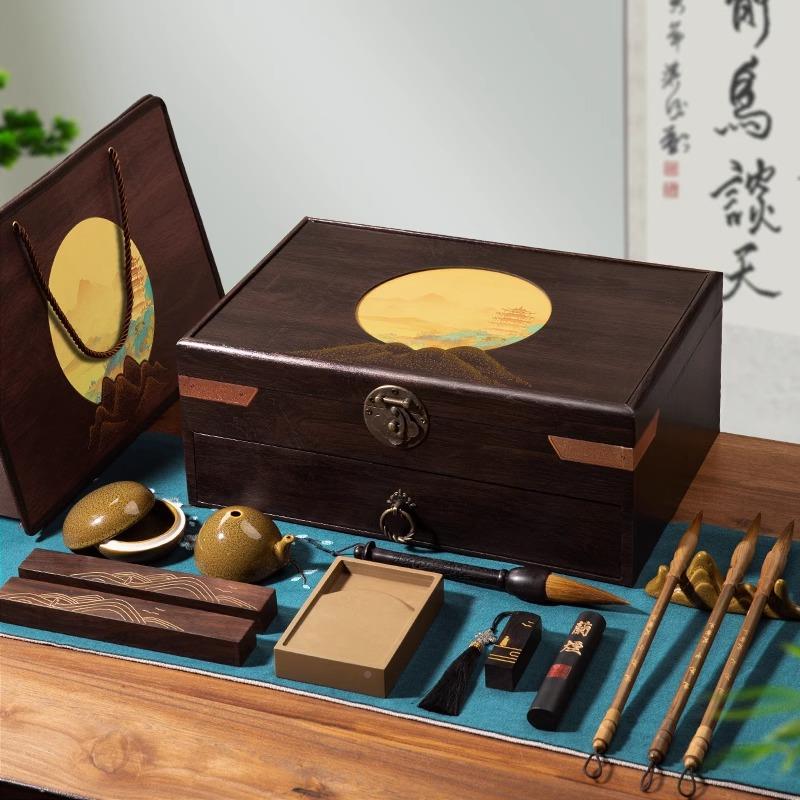 文笔房四宝套装ZHQ笔墨纸砚毛字书法笔砚笔台毛毛架墨条端砚镇