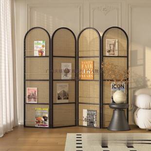 日式藤编屏风隔断客厅实木杂折叠可移动小型遮挡入LFL户户书民宿