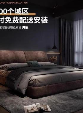 意轻奢麂皮布床主卧布艺床双BBF人大现代简式绒约储床物科技布床