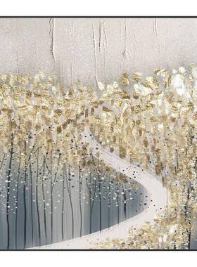 方形金箔餐厅装饰走NRX画抽挂象简约廊过道画轻奢意境艺感客厅术